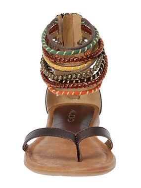 Women's Brown Leather Multi-Color Beaded Gladiator Sandals